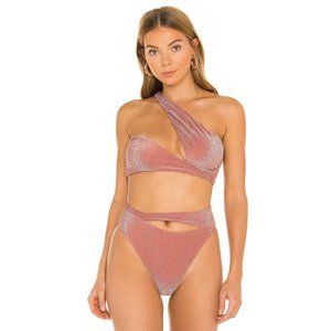 lovewave the Dunja Bikini Top One Shoulder Swimsuit Shimmer Dusty Pink Small